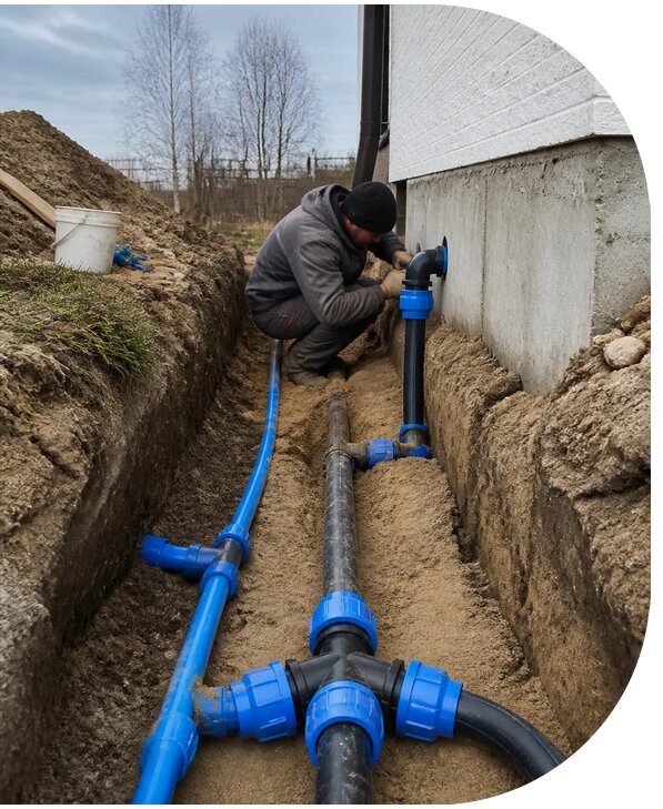 Монтаж наружного водопровода на участке под ключ в Керчи